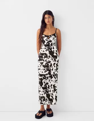 Vestido midi estampado animal Off white