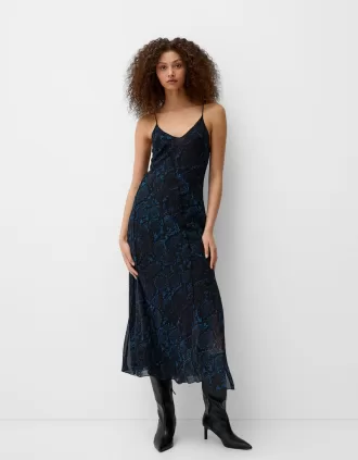 Vestido midi estampado animal Blue