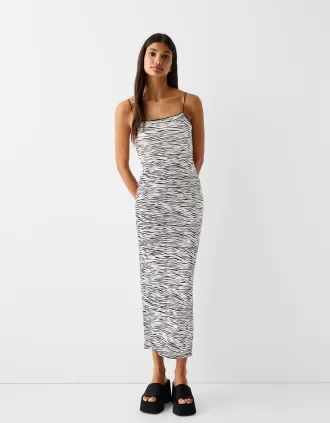 Vestido midi estampado animal Off white