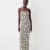 Vestido midi estampado animal Beige