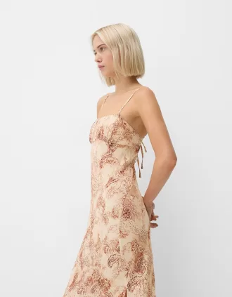 Vestido midi estampado con tirantes Multicolored