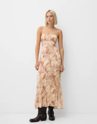 Vestido midi estampado con tirantes Multicolored