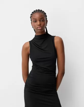Vestido midi fruncido Black