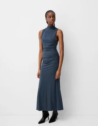 Vestido midi fruncido Dark grey