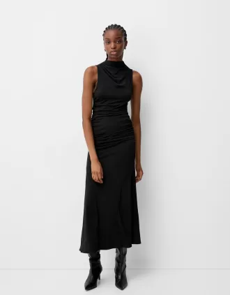 Vestido midi fruncido Black
