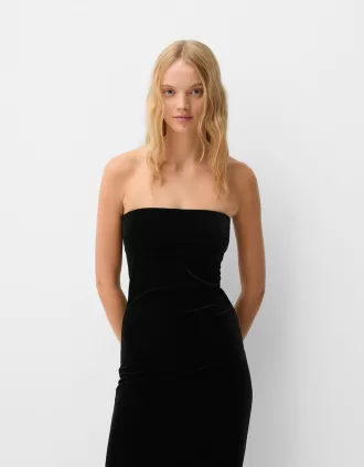 Vestido midi palabra de honor de terciopelo Black