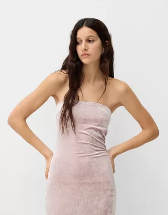 Vestido midi palabra de honor de terciopelo Pink