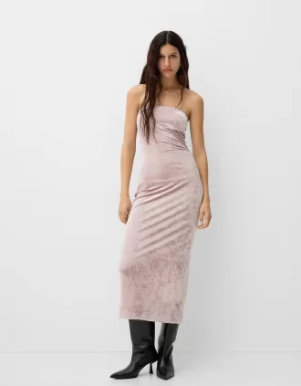 Vestido midi palabra de honor de terciopelo Pink