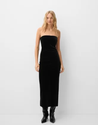 Vestido midi palabra de honor de terciopelo Black