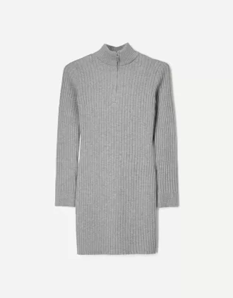 Vestido mini de canalé con cremallera Dark grey
