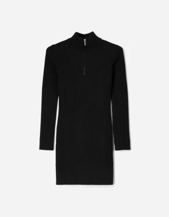 Vestido mini de canalé con cremallera Black