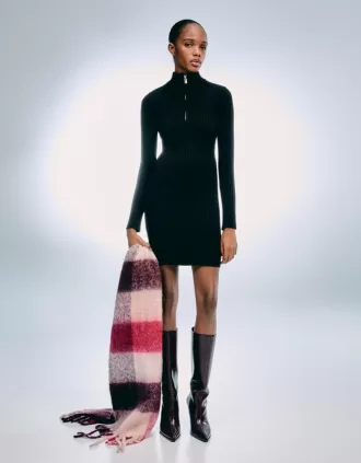 Vestido mini de canalé con cremallera Black