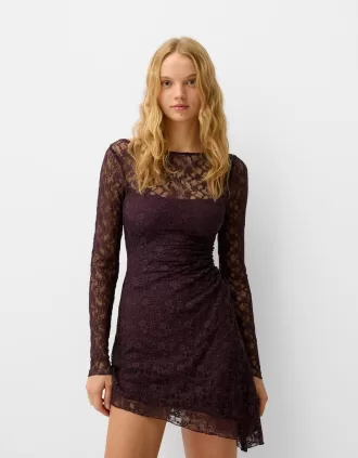 Vestido mini de encaje rubio de manga larga Violet