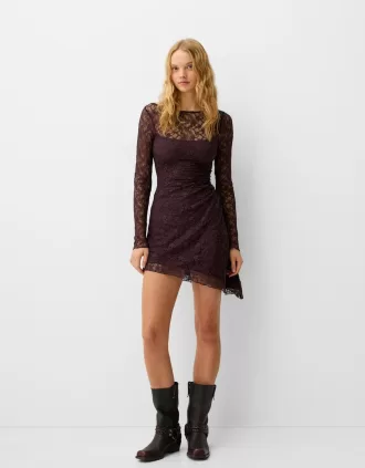 Vestido mini de encaje rubio de manga larga Violet