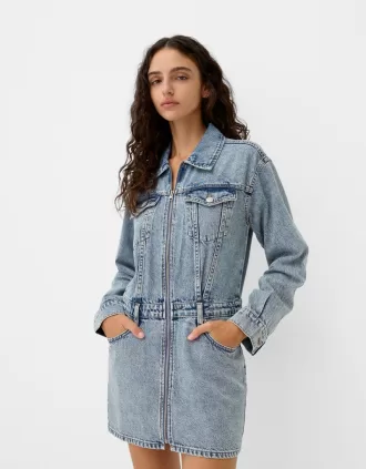 Vestido mini denim con cremallera Light blue