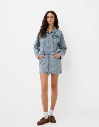 Vestido mini denim con cremallera Light blue