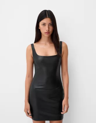 Vestido mini entallado efecto piel Black