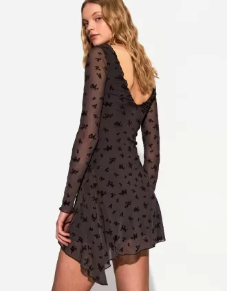 Vestido mini estampado de manga larga Brown
