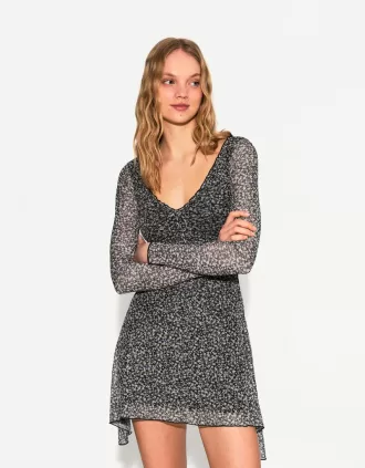 Vestido mini estampado de manga larga Navy