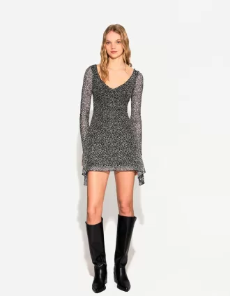 Vestido mini estampado de manga larga Navy