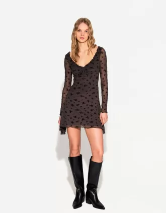 Vestido mini estampado de manga larga Brown