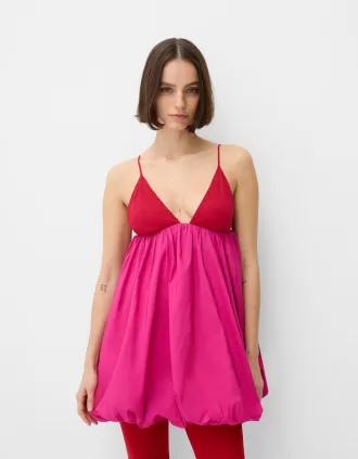 Vestido mini globo de tiras Fuchsia