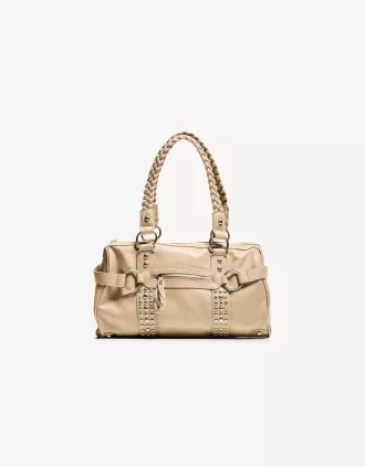 bolso bowling con tachuelas Beige