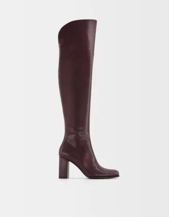 botas de tacón alto por encima de la rodilla Maroon