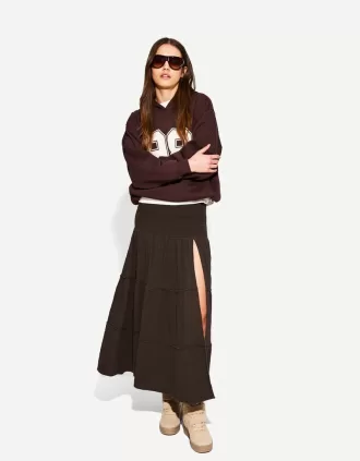 falda midi a capas Brown