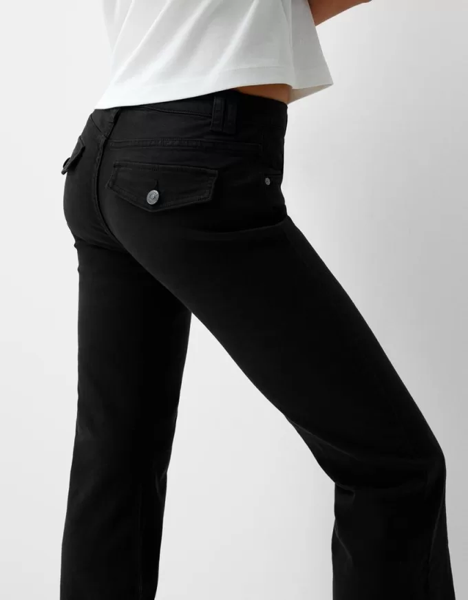 pantalones acampanados de sarga Black