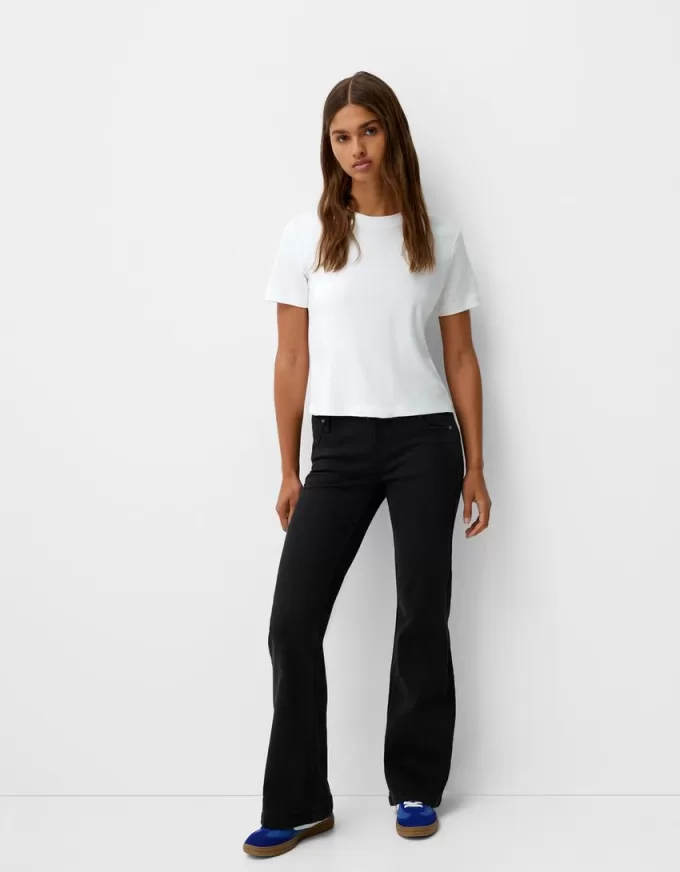 pantalones acampanados de sarga Black