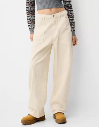 pantalones de carpintero de sarga Cream