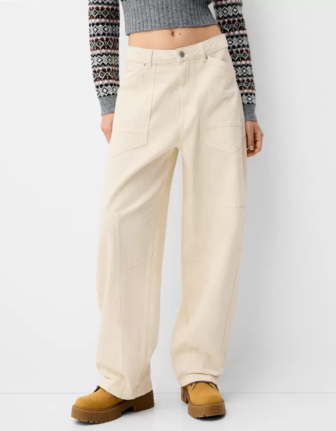 pantalones de carpintero de sarga Cream