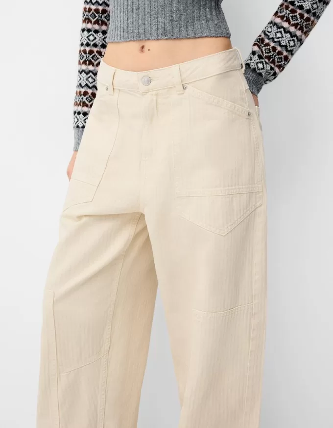 pantalones de carpintero de sarga Cream
