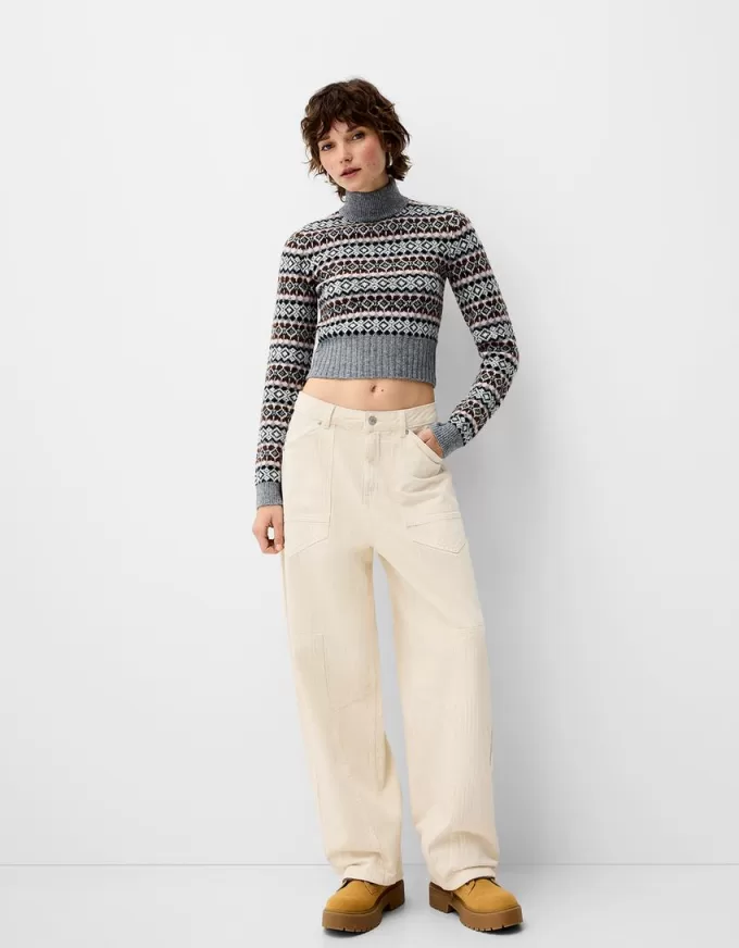 pantalones de carpintero de sarga Cream