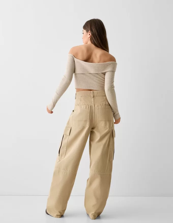 pantalones skater cargo de sarga Beige