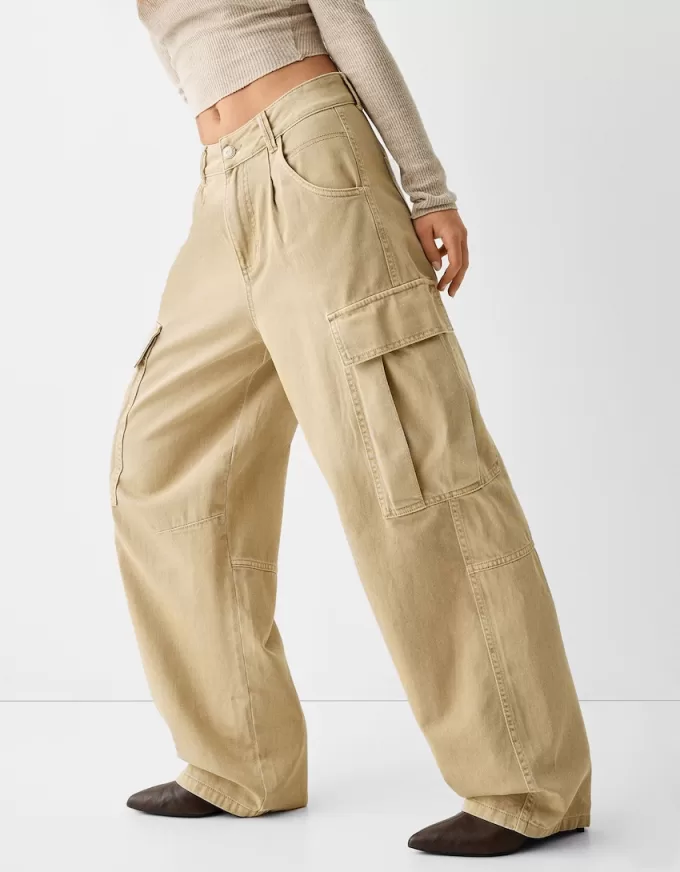pantalones skater cargo de sarga Beige