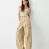 pantalones skater cargo de sarga Beige