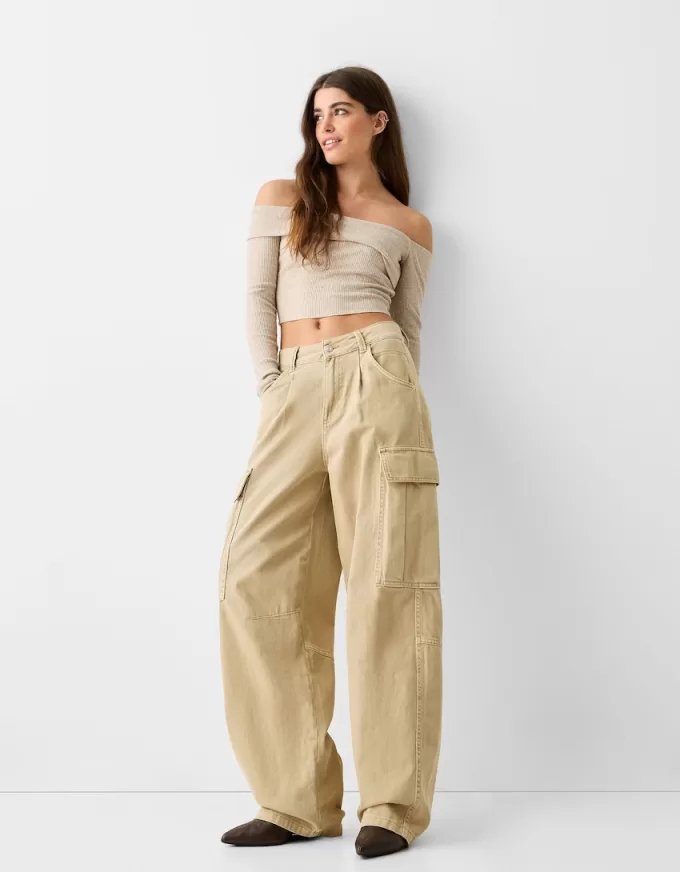 pantalones skater cargo de sarga Beige