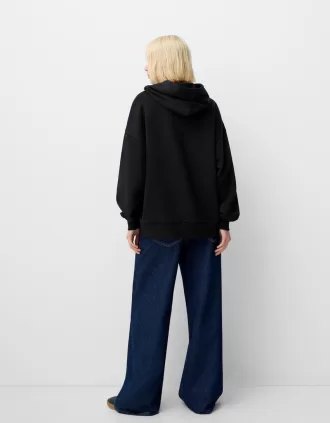 sudadera con capucha de piel de hombre Black