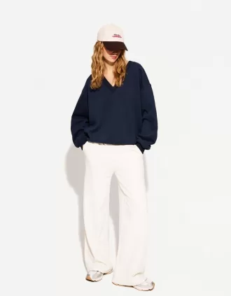 suéter con cuello en V Navy