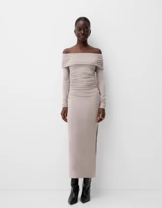 vestido midi Bardot Sand